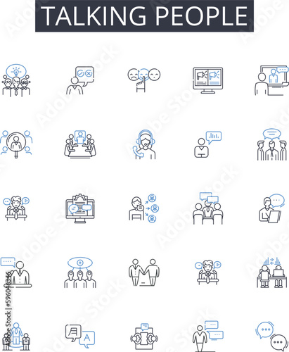 Talking people line icons collection. Discrepancy, Transaction, Accounting, Audit, Balance, Bookkeeping, Clearing vector and linear illustration. Comparison,Error,Adjustment outline signs set