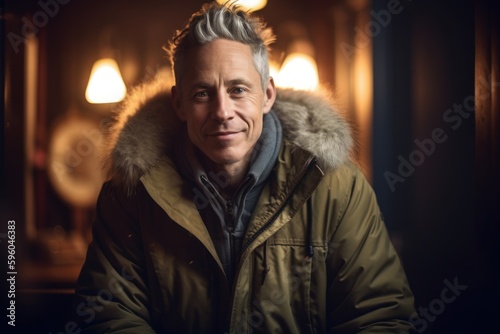 Portrait of a handsome middle-aged man in a winter jacket
