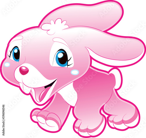 Baby Pink Rabbit - cartoon and vector character