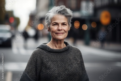 Portrait of a happy senior woman with grey hair in the city © Robert MEYNER