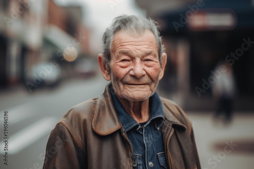 Portrait of an old man in the streets of a city.
