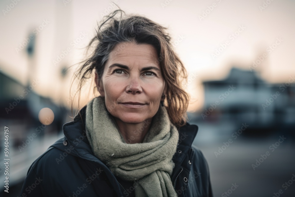 Portrait of a beautiful middle-aged woman in an urban context