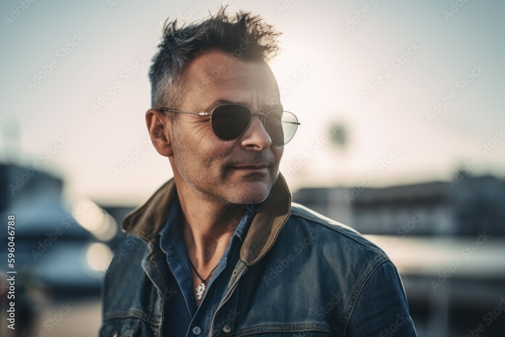 Portrait of handsome man in sunglasses outdoors. Men's beauty, fashion.