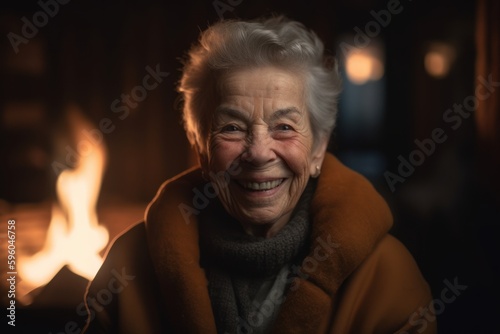 Portrait of a happy senior woman in front of fireplace at home © Robert MEYNER