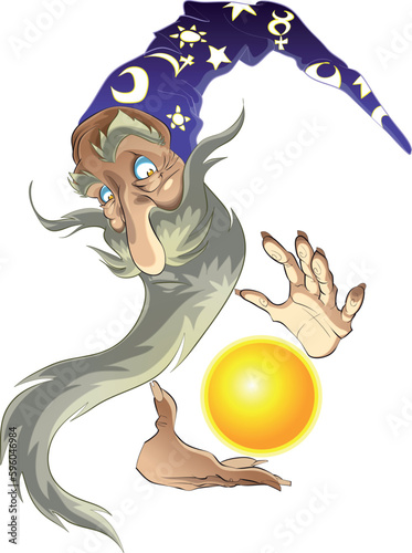 Magician with his sphere. Cartoon and vector characters