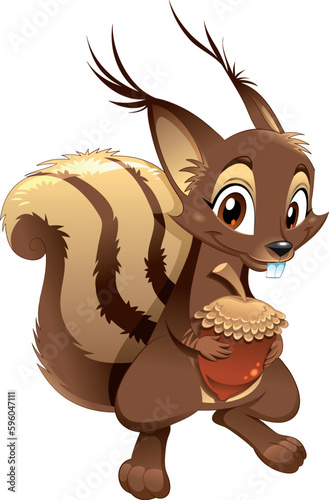 Squirrel, funny cartoon character. Vector illustration, object isolated