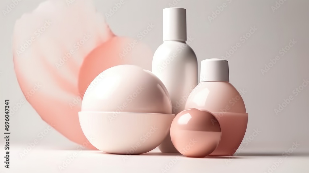 Cosmetic Bottle Set for liquid, cream, gel, lotion. Beauty product package, blank templates of transparent and white plastic containers: dispenser, cream jar, tube. AI generative Cosmetic Bottle Set for liquid, cream, gel, lotion. Beauty product package, blank templates of transparent and white plastic containers: dispenser, cream jar, tube. AI generative