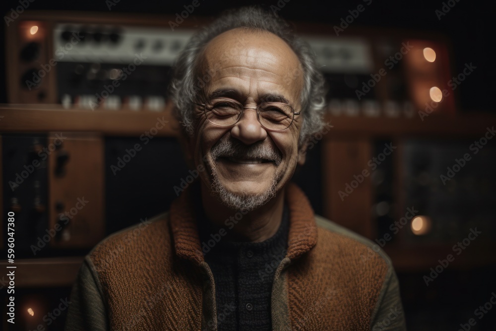 Portrait of an old man in a dark room with a radio Portrait of an old man in a dark room with a radio