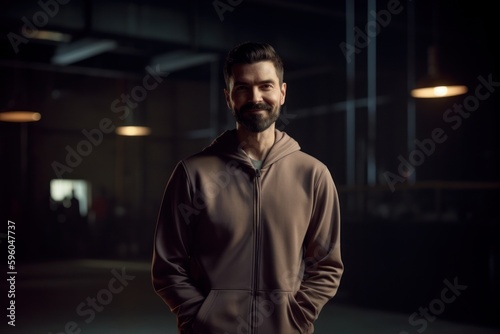 Portrait of a handsome man in sportswear standing in the gym