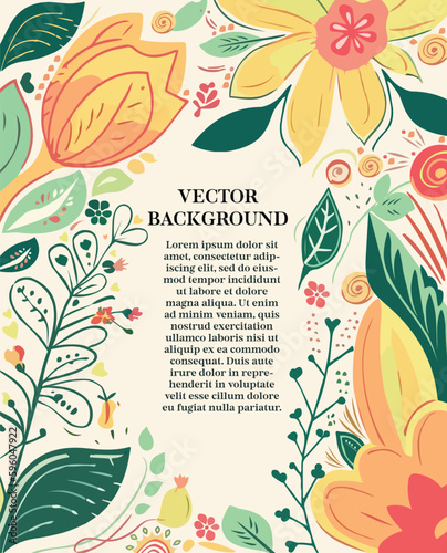 Spring/Summer colorful background with abstract flowers and foliage