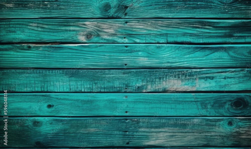 Teal or turquoise green painted wood background texture, generative AI