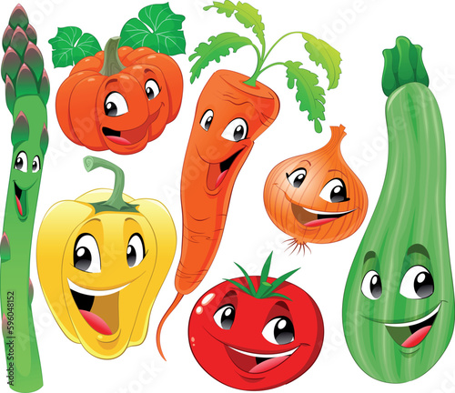Vegetable family. Funny cartoon and vector characters.