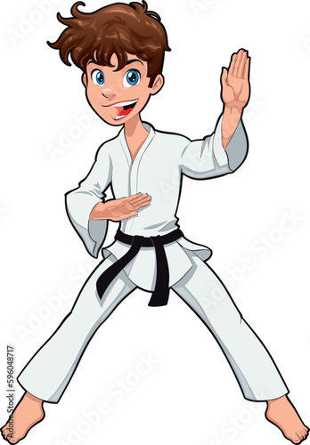 Young boy, Karate Player. Vector cartoon isolated character
