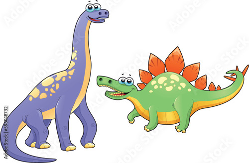 Couple of funny dinosaurs. Cartoon and vector isolated characters.