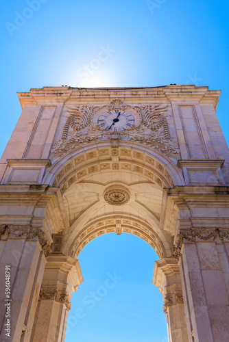Famous arch at thr Praca do comercio and sunlight- Lisbon,  Portugal