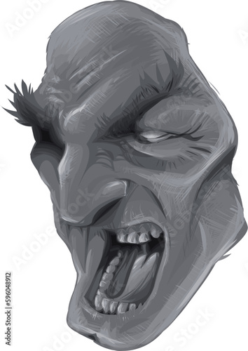 Scary face, cartoon and vector horror  illustration