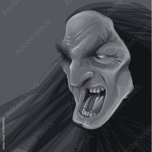 Scary face, cartoon and vector horror  illustration