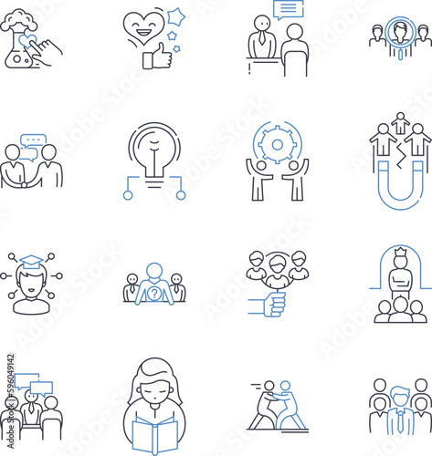 Business coaching line icons collection. Leadership, Strategy, Accountability, Results, Growth, Communication, Empowerment vector and linear illustration. Motivation,Mindset,Confidence outline signs
