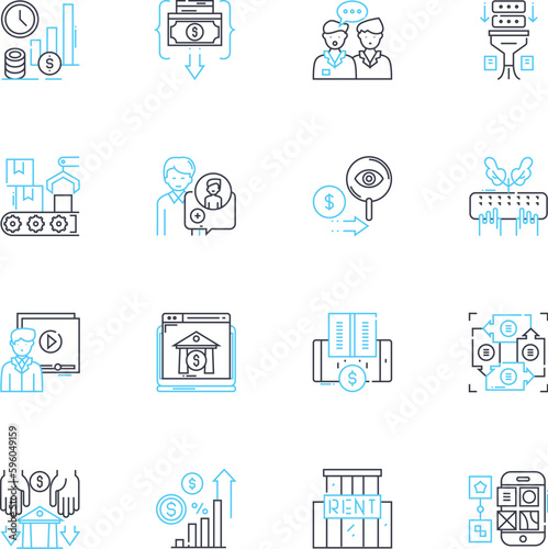 Advertising campaign linear icons set. Branding, Strategy, Creativity, Targeting, Messaging, Execution, Consistency line vector and concept signs. Conversion,Engagement,Awareness outline illustrations