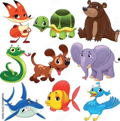 Set of animals. Cartoon and vector isolated characters.