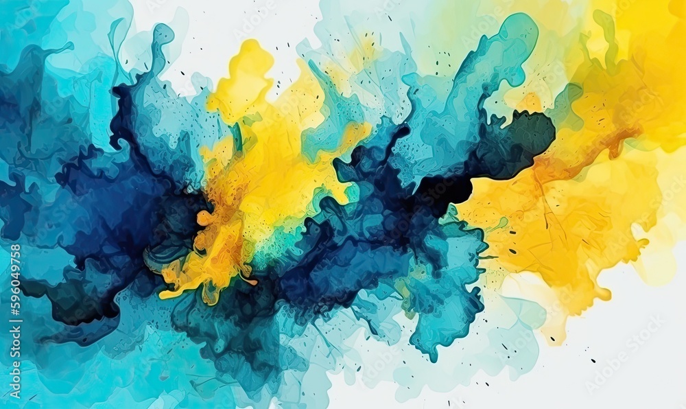 Watercolor background, yellow desktop wallpaper blue abstract design, generative AI Watercolor background, yellow desktop wallpaper blue abstract design, generative AI