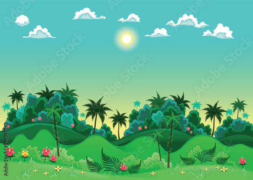Green forest. Vector illustration. The sides repeat seamlessly for a possible  continuous animation.