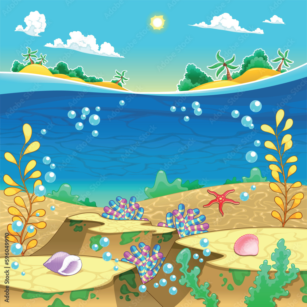 Obraz premium Under the sea. Vector and cartoon illustration.