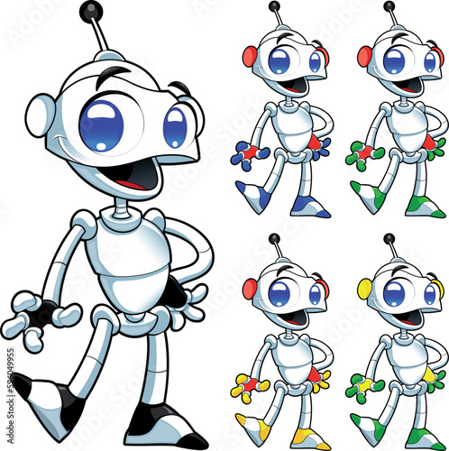Funny robot. Cartoon and vector isolated characters.