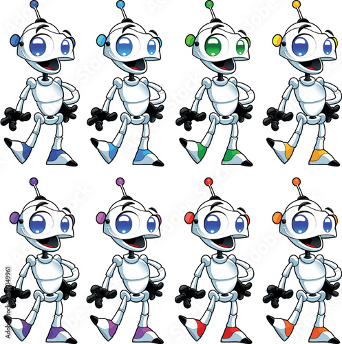 Funny robots. Cartoon and vector isolated characters.