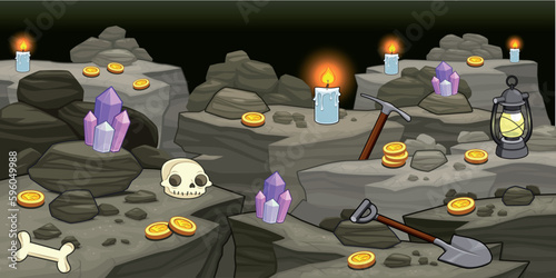 Mine with objects. Cartoon and vector illustration