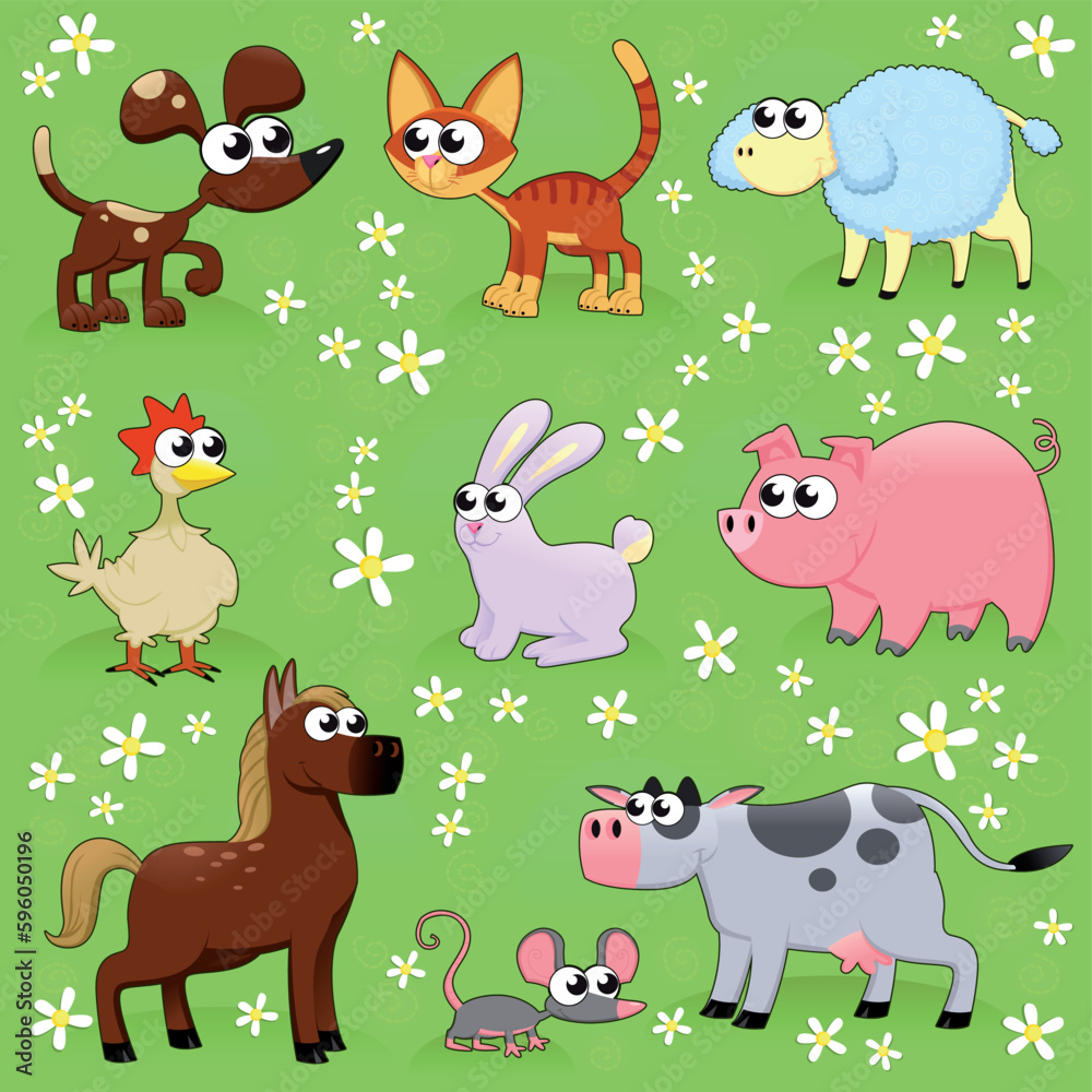 Naklejka premium Farm animals. Funny cartoon and vector isolated characters.