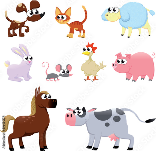 Farm animals. Funny cartoon and vector isolated characters.
