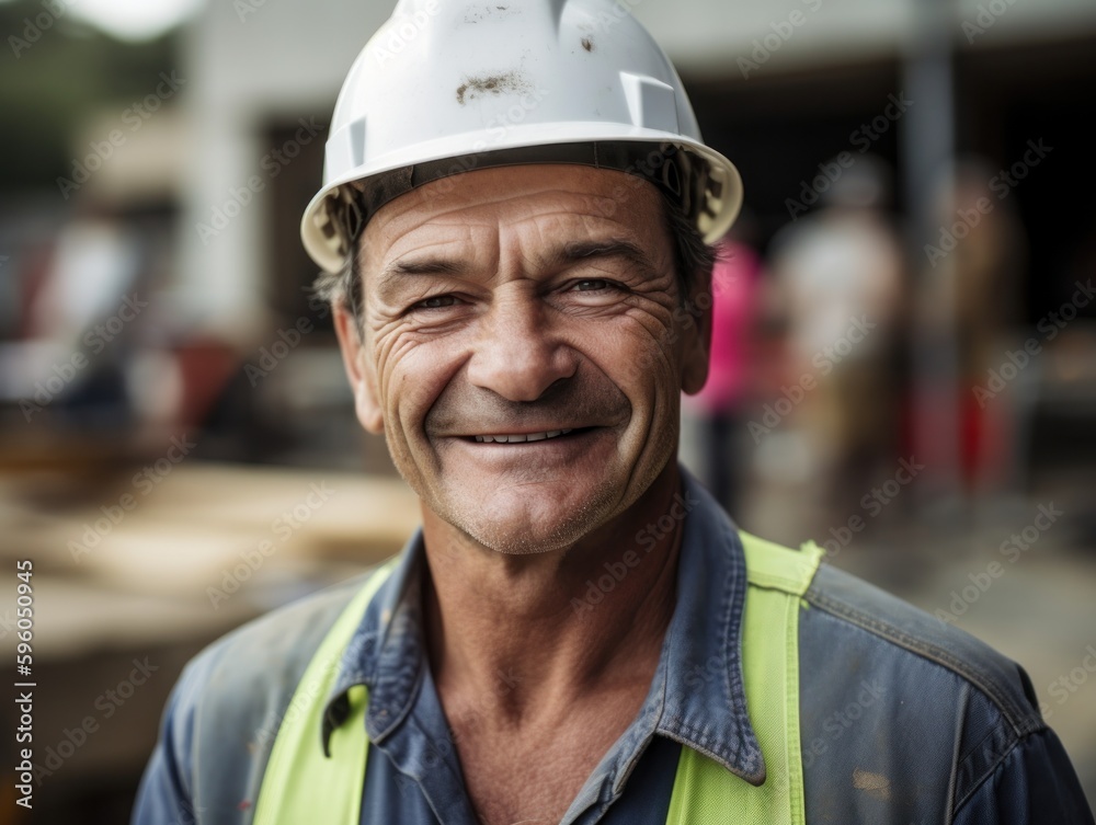 Smiling builder in hard hat at a construction site. Smiling builder in hard hat at a construction site.
