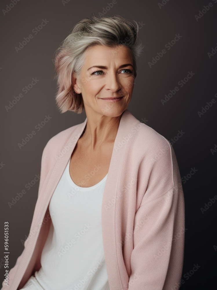 Portrait of a beautiful senior woman with short grey hair. Studio shot. Portrait of a beautiful senior woman with short grey hair. Studio shot.
