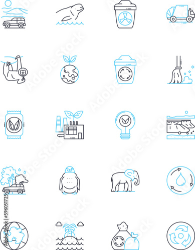 Pollution problems linear icons set. smog, landfill, deforestation, emissions, contamination, waste, acidification line vector and concept signs. runoffs,radiation,noise outline illustrations