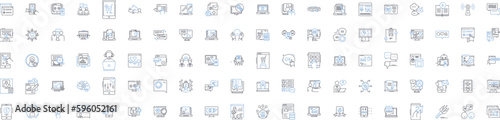 Web media line icons collection. Social, Mobile, Video, Podcast, Blog, Influencer, Analytics vector and linear illustration. SEO,Content,Data outline signs set