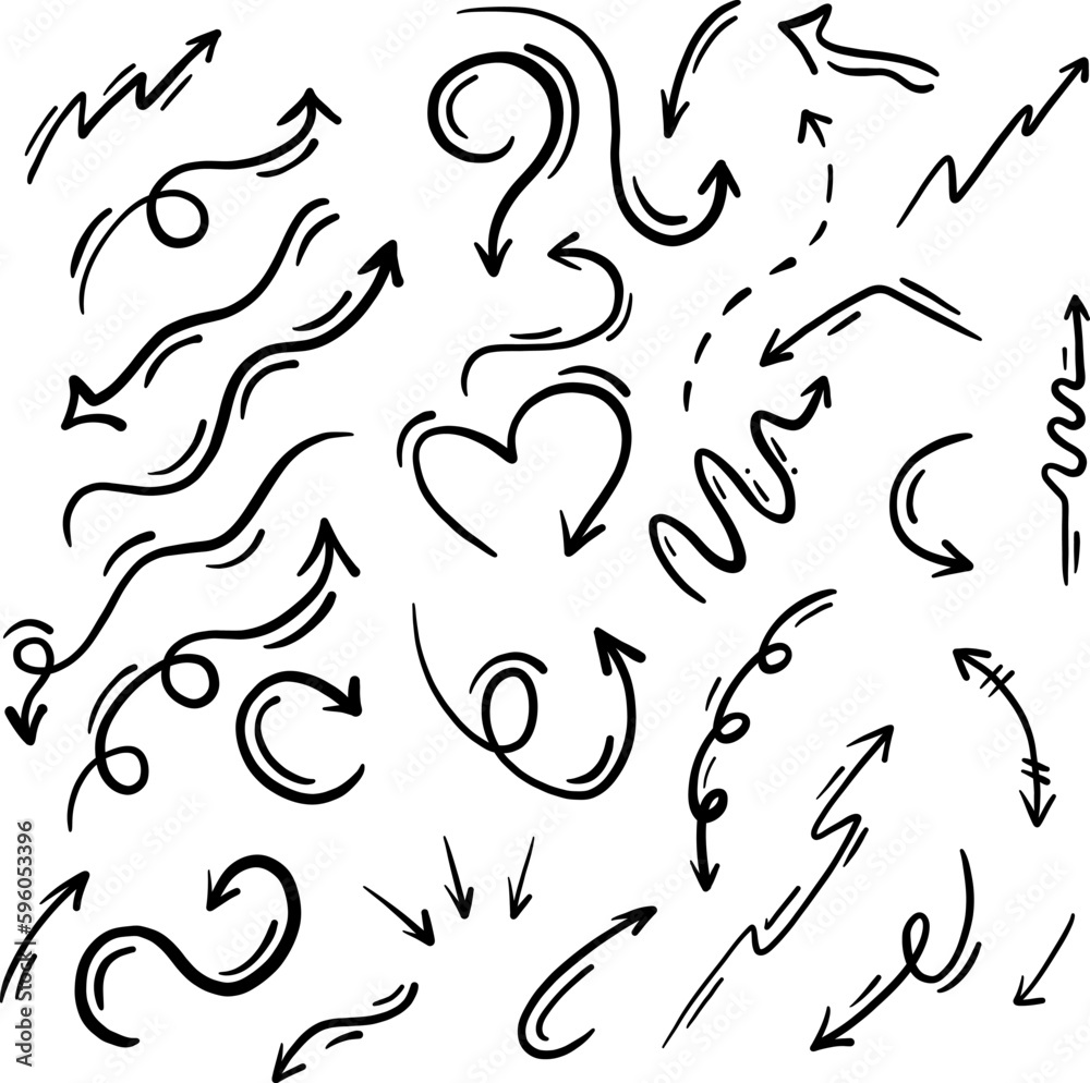 hand-drawn vector arrows on a white background for your designs. A set of vector illustration design elements hand-drawn vector arrows on a white background for your designs. A set of vector illustration design elements