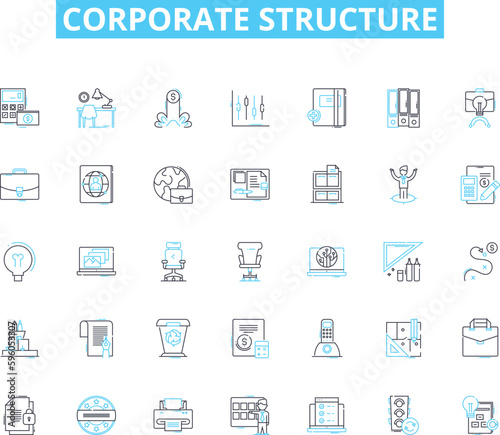 Corporate structure linear icons set. Hierarchy, Chain, Authority, Management, Organization, Bureaucracy, Division line vector and concept signs. Team,Department,Governance outline illustrations © Nina