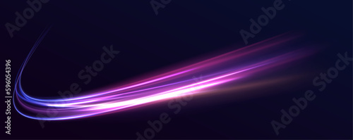 High speed effect motion blur night lights blue and red. Futuristic neon light line trails. Futuristic, technology pattern for banner or poster design background concept.