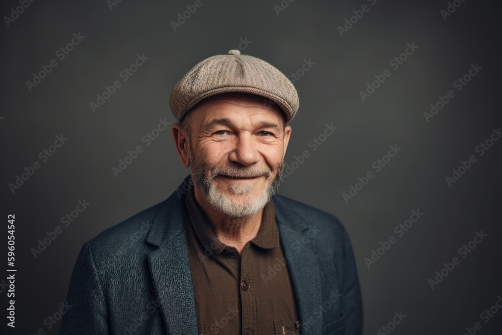 Portrait of senior man with grey hair wearing a cap and coat Portrait of senior man with grey hair wearing a cap and coat