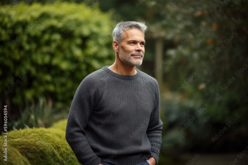 Portrait of a handsome middle-aged man with grey hair wearing a sweater Portrait of a handsome middle-aged man with grey hair wearing a sweater