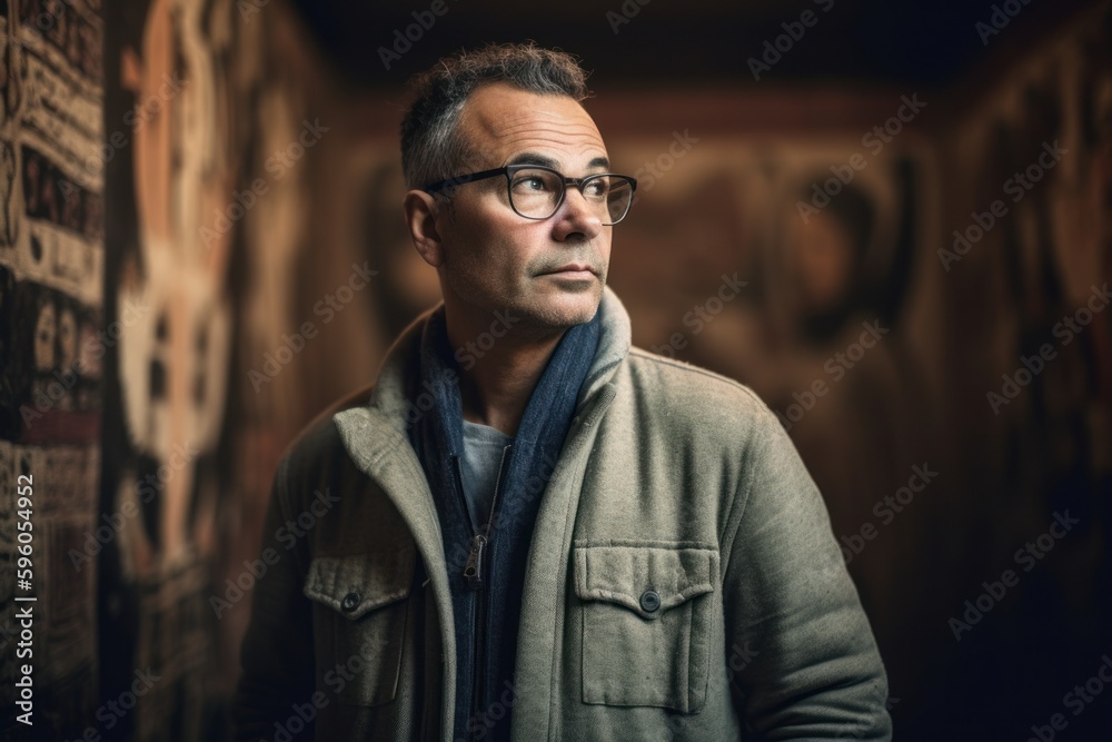 Portrait of a handsome middle-aged man in glasses and a jacket Portrait of a handsome middle-aged man in glasses and a jacket