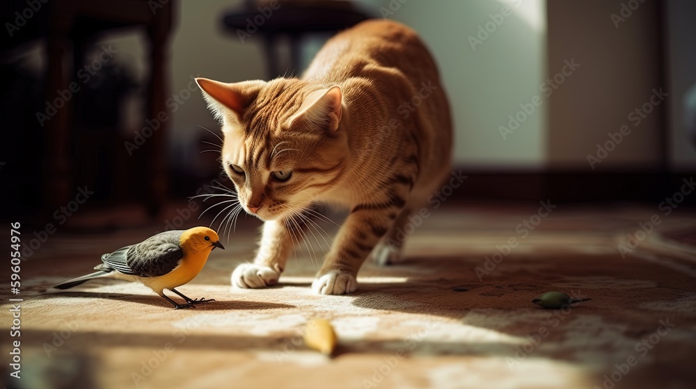 Cat playing with bird discount