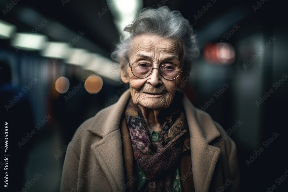 Portrait of an old woman in the subway. Shallow depth of field Portrait of an old woman in the subway. Shallow depth of field