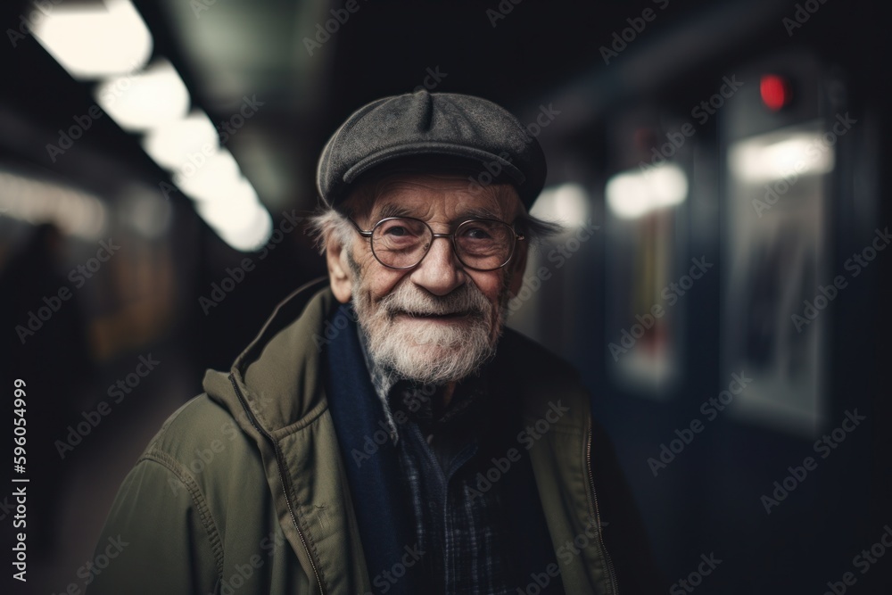 Portrait of an old man in a train station. Selective focus. Portrait of an old man in a train station. Selective focus.