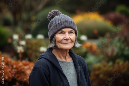 Portrait of a smiling senior woman in a park on an autumn day