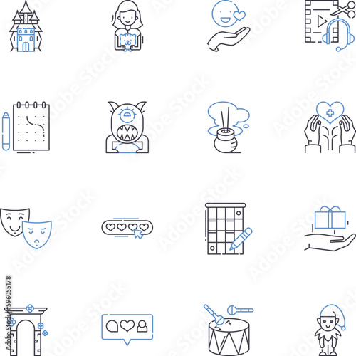 Proficiency skills line icons collection. Fluency, Expertise, Mastery, Competency, Aptitude, Dexterity, Efficiency vector and linear illustration. Skillfulness,Accomplishment,Proficiency outline signs