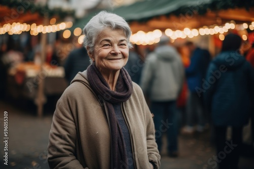 Portrait of a senior woman at Christmas market in Prague, Czech Republic