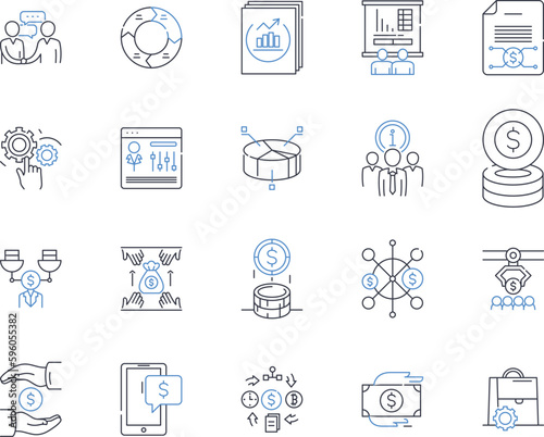 Budget trade line icons collection. Frugal, Thrift, Economy, Bargain, Cut-price, Discount, Sale vector and linear illustration. Low-cost,Inexpensive,Affordable outline signs set
