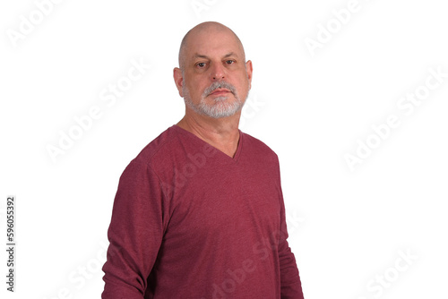 adult man bald beard stylish white with winter cold sweater on white background © Giovanni.Seabra